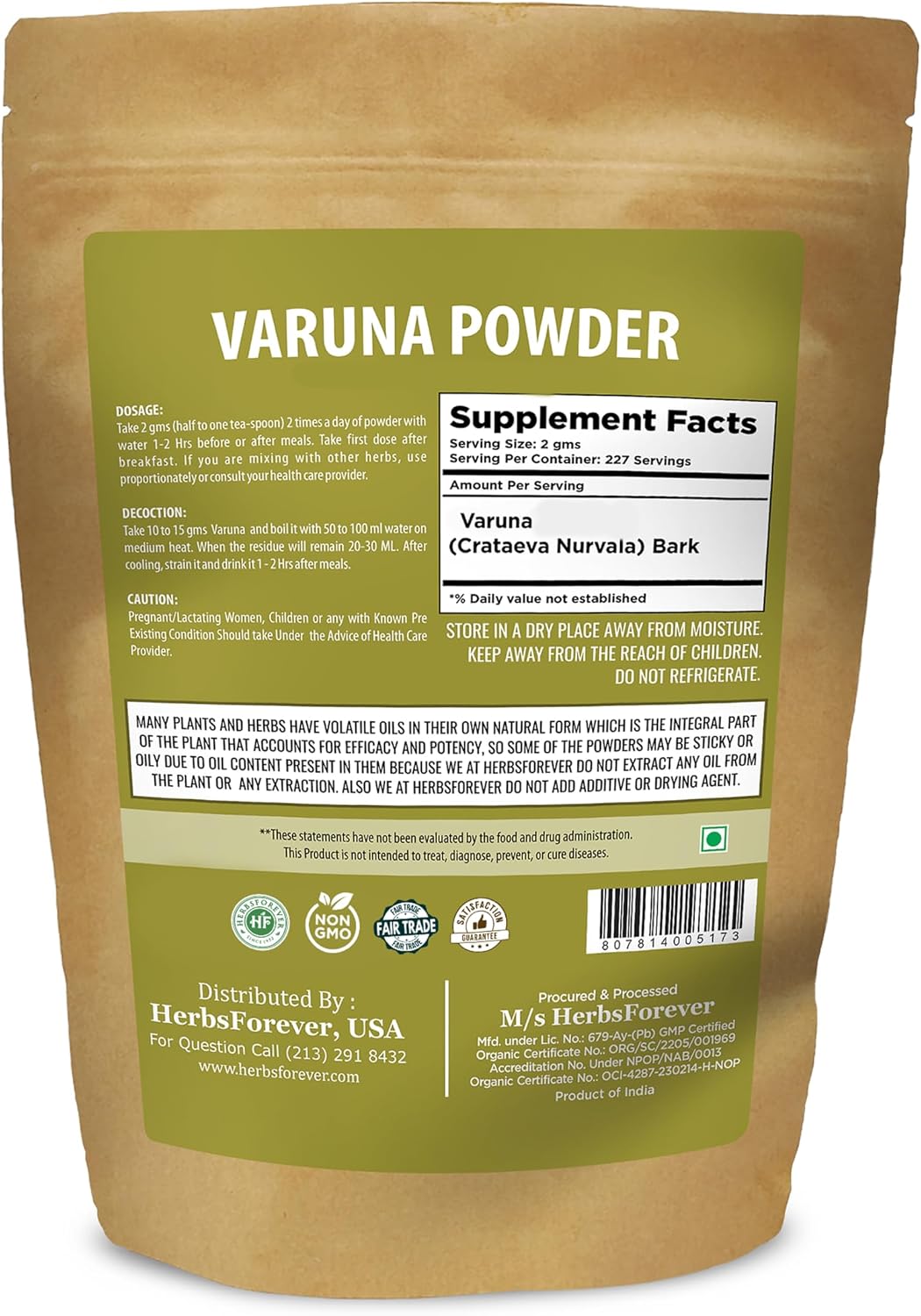 Polvo de Varuna – Crataeva Nurvala – Salud de la próstata – Apoyo para la próstata, los riñones, la vesícula biliar y la salud de las vías urinarias – No OGM, orgánico, vegano – 454 g — imagen 2