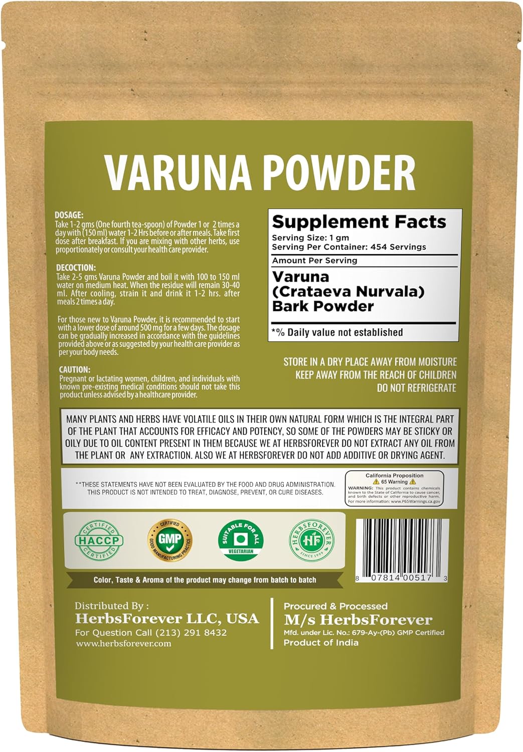 Polvo de Varuna – Crataeva Nurvala – Salud de la próstata – Apoyo para la próstata, los riñones, la vesícula biliar y la salud de las vías urinarias – No OGM, orgánico, vegano – 454 g — imagen 3